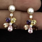 SHINING EARRING WITH SEMIPRECIOUS STONE, AD AND PEARLS