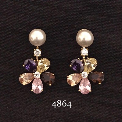 SHINING EARRING WITH SEMIPRECIOUS STONE, AD AND PEARLS