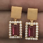 BOLLYWOOD DESIGNER ROSE GOLD EARRING WITH AD AND RED COLOR STONE