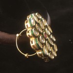 iNDIAN tRADITIONAL mULTI sHAPE wHITE pOLKI iN gOLDEN aLLOY kUNDAN rING