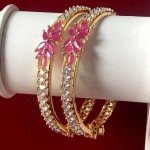 RUBY FLOWER WITH AD STONE GOLDEN BANGLES