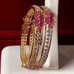 RUBY FLOWER WITH AD STONE GOLDEN BANGLES