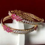 RUBY FLOWER WITH AD STONE GOLDEN BANGLES