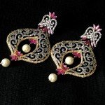 SPARKLING AD IN TRADITIONAL INDIAN DESIGNER EARRING WITH COLOR STONE AND PEARL