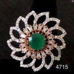 WHITE FLORAL SUPER RICH AD RING WITH EMERALD SOLITAIRE 