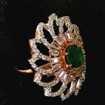 WHITE FLORAL SUPER RICH AD RING WITH EMERALD SOLITAIRE 