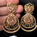 INDIAN TRADITIONAL WEDDING  EARRING WITH CHAMPAGNE COLOR STONE AND PEARLS