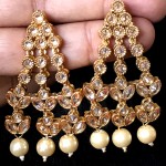 ROSE GOLDEN ALLOY  KUNDAN POLKI PEARL EARRINGS | PUNJABI TRADITIONAL JEWELLERY EXCLUSIVE