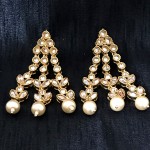 ROSE GOLDEN ALLOY  KUNDAN POLKI PEARL EARRINGS | PUNJABI TRADITIONAL JEWELLERY EXCLUSIVE