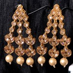 ROSE GOLDEN ALLOY  KUNDAN POLKI PEARL EARRINGS | PUNJABI TRADITIONAL JEWELLERY EXCLUSIVE