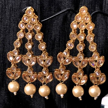 ROSE GOLDEN ALLOY  KUNDAN POLKI PEARL EARRINGS | PUNJABI TRADITIONAL JEWELLERY EXCLUSIVE