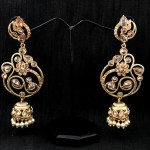 JHUMKA STYLE INDIAN WEDDING KUNDAN POLKI WORK IN ROSE GOLD ALLOY EARRING