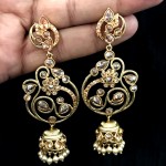 JHUMKA STYLE INDIAN WEDDING KUNDAN POLKI WORK IN ROSE GOLD ALLOY EARRING