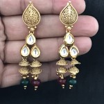 Designer Long Kundan Earring With Color Stone and American Diamond