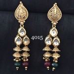 Designer Long Kundan Earring With Color Stone and American Diamond