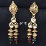 Designer Long Kundan Earring With Color Stone and American Diamond