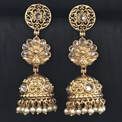 GOLDEN ALLOY MORE PANKH JHUMKA IN KUNDAN EARRING 