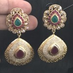 FUSION EARRING IN GOLDEN  ALLOY WITH WHITE AD AND RUBY STONE