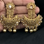 YELLOW GOLDEN WORK WITH CHAMPAGNE STONE AND PEARLS WEDDING EARRING