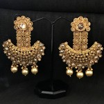 YELLOW GOLDEN WORK WITH CHAMPAGNE STONE AND PEARLS WEDDING EARRING