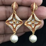 Designer Mint Ear Ring with American Diamond and Pearl