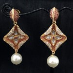 Designer Mint Ear Ring with American Diamond and Pearl