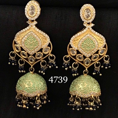 INDIAN TRADITIONAL WEAR MINT KUNDAN WORK JHUMKA 