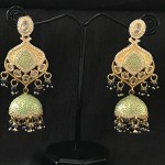 INDIAN TRADITIONAL WEAR MINT KUNDAN WORK JHUMKA 