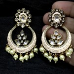 Chand Bali In Mint and Kundan with Pearls