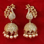 Bridal Jhumka in Peacock Style  with American Diamond