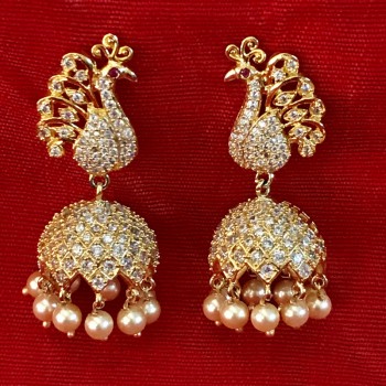 Bridal Jhumka in Peacock Style  with American Diamond