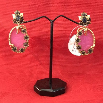 Designer Earring With Big Pink Stone