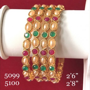 INDIAN TRADITIONAL MULTI COLOR STONE BANGLES IN GOLDEN ALLOY POLISH
