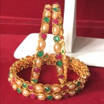 INDIAN TRADITIONAL MULTI COLOR STONE BANGLES IN GOLDEN ALLOY POLISH