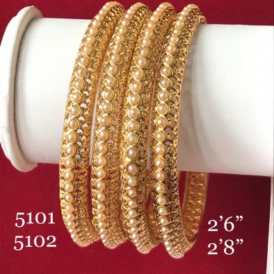 GOLDEN JALI HAND WORK WITH STUDDED PEARLS BANGLES