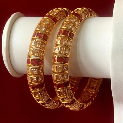 RICH CLASS BANGLES IN RUBY AND CZ STONE IN GOLDEN COLOR POLISHED