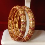 RICH CLASS BANGLES IN RUBY AND CZ STONE IN GOLDEN COLOR POLISHED