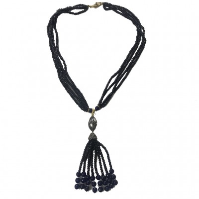Sapphire Long Beads Necklace With Pendant