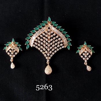 Pendent Set With American Diamond and Green Marquise  