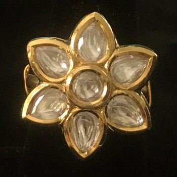 White Golden Floral Kundan Ring
