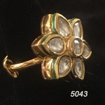 White Golden Floral Kundan Ring