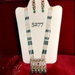 WEDDING WEAR KUNDAN CHOKER NECKLACE PENDANT SET WITH LONG BEADS OF PEARLS AND EMERALD