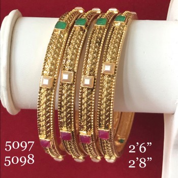 GOLDEN ALLOY DESIGNER HAND WORK BANGLES WITH FANCY STONES 