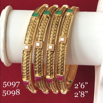 GOLDEN ALLOY DESIGNER HAND WORK BANGLES WITH FANCY STONES 