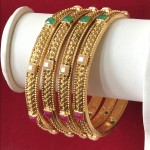 GOLDEN ALLOY DESIGNER HAND WORK BANGLES WITH FANCY STONES 