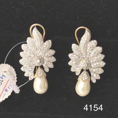 White AD Earring With Pearl Drops