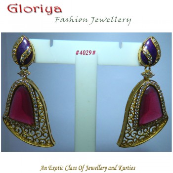 PINK TOURMALINE STONE IN GOLDEN JALI WORK WITH A UNIQUE STYLE EARRING